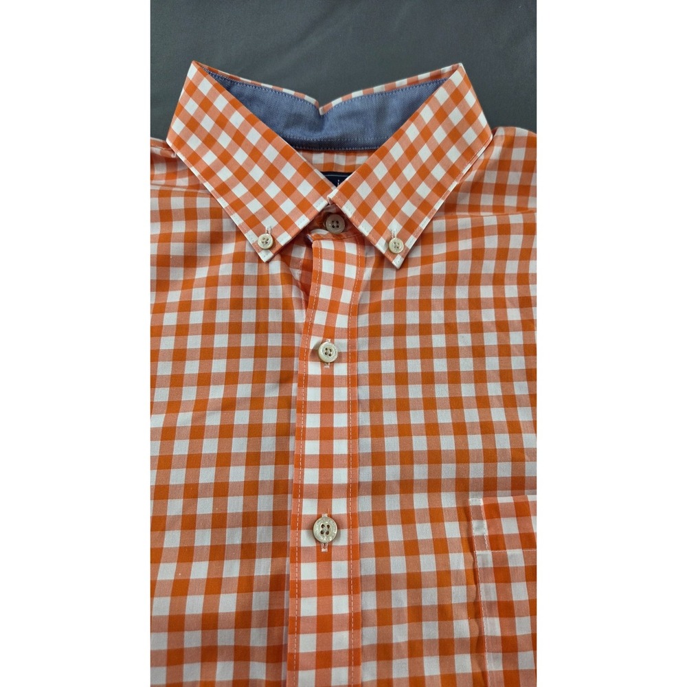 Crown & Ivy Mens Large White Orange Check Long Sleeve Button Down Shirt Slim Fit